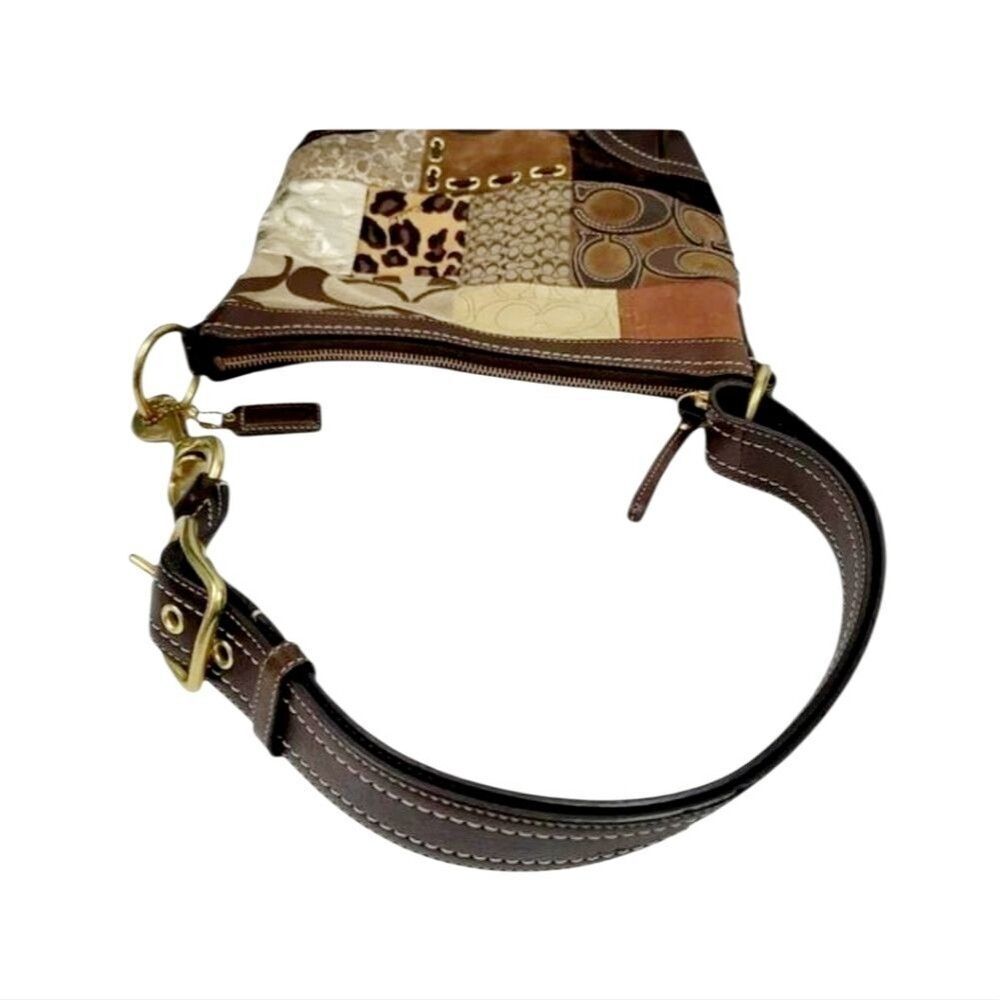 Vintage Coach Animal Print Patchwork Suede, Leather, Canvas & Velvet Hobo Bag - Picture 9 of 15